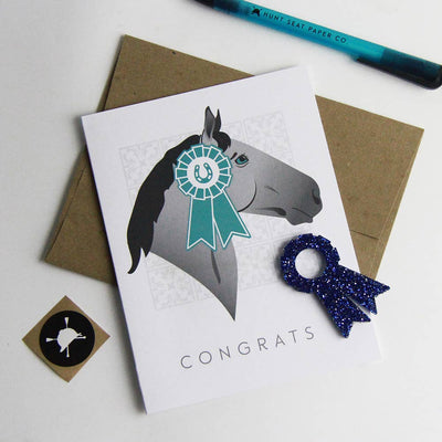 Congrats Ribbon Charm Equestrian Horse Greeting Card - Two Hearts Equine Boutique