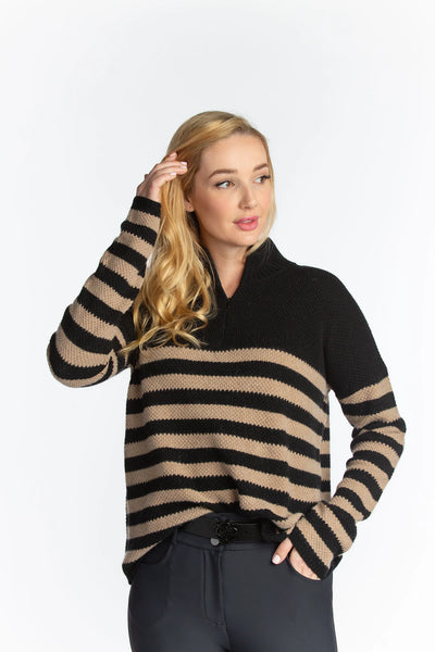 Sassy Boyfriend Stripe 1/4 Zip Sweater - Two Hearts Equine Boutique