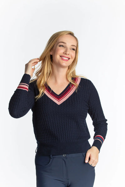 Kayla V Neck Stripe Sweater - Two Hearts Equine Boutique