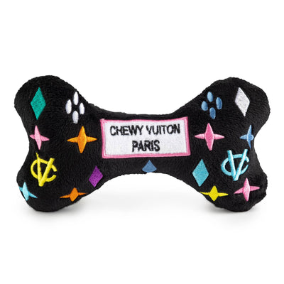 Black Monogram Chewy Vuiton Bone Squeaker Dog Toy - Two Hearts Equine Boutique