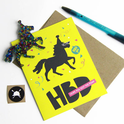 HBD Pony Charm Equestrian Horse Greeting Card - Two Hearts Equine Boutique