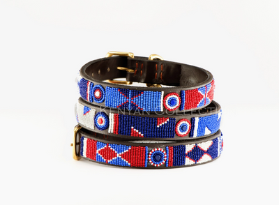Red White and Blue Beaded Dog Collar - Two Hearts Equine Boutique